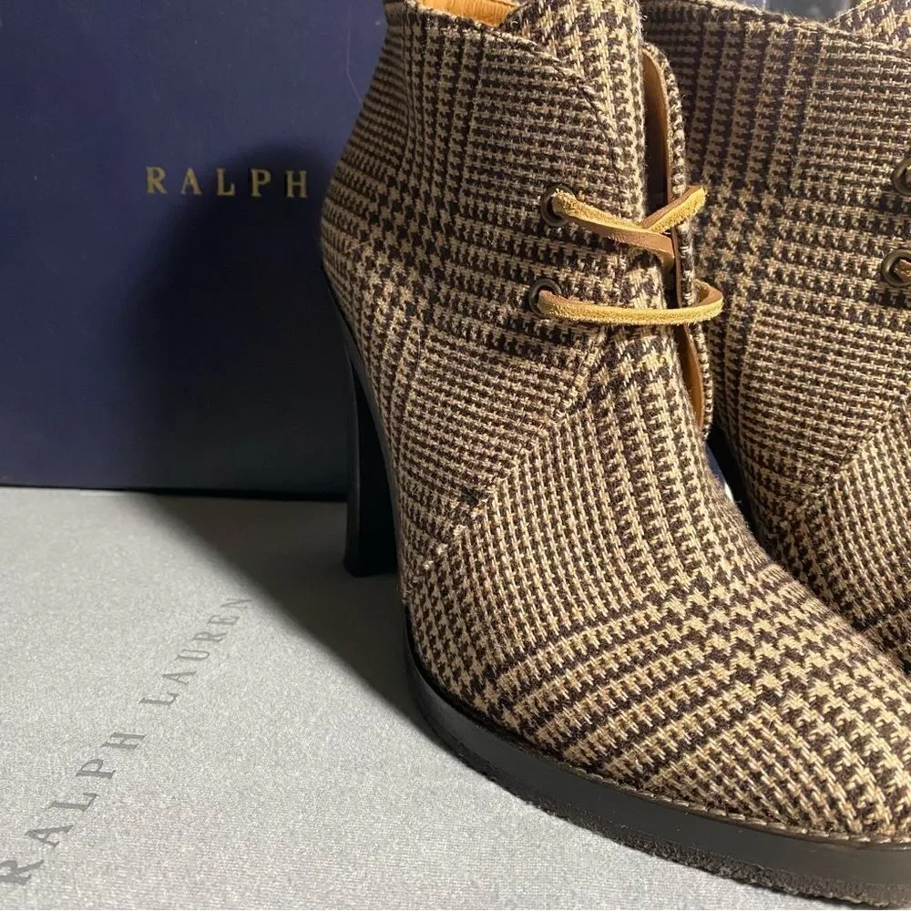 Ralph Lauren Fall 2021 Brown Glen Plaid Wool Flannel Jaylen Bootie